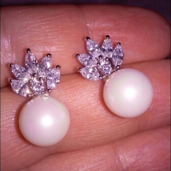 CZ Pearl Earrings - Picture 3 of 3